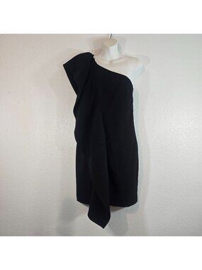 Calvin Klein One Shoulder Mini Dress LBD Women XS Black Ruffle Cocktail Party